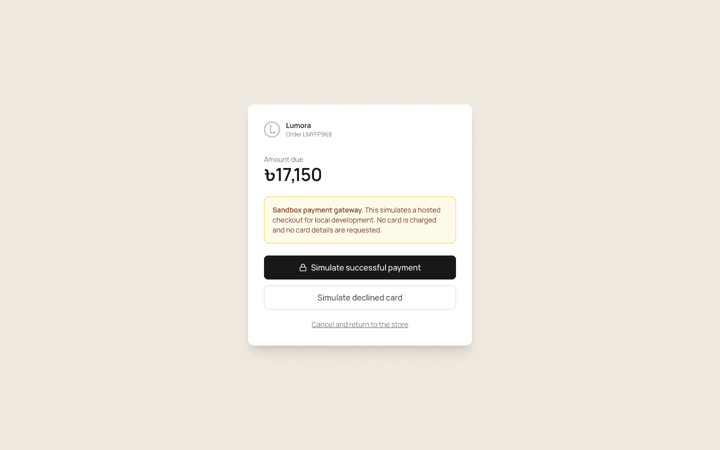 Payment sandbox checkout