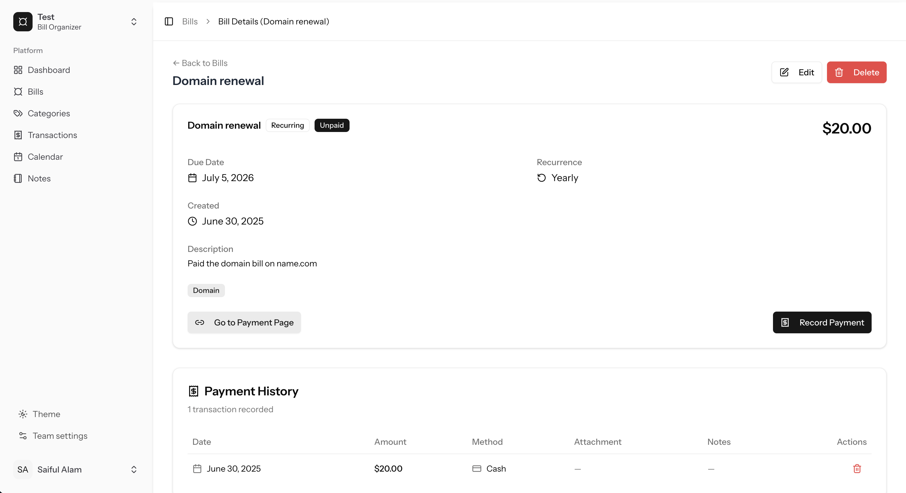 Bill details