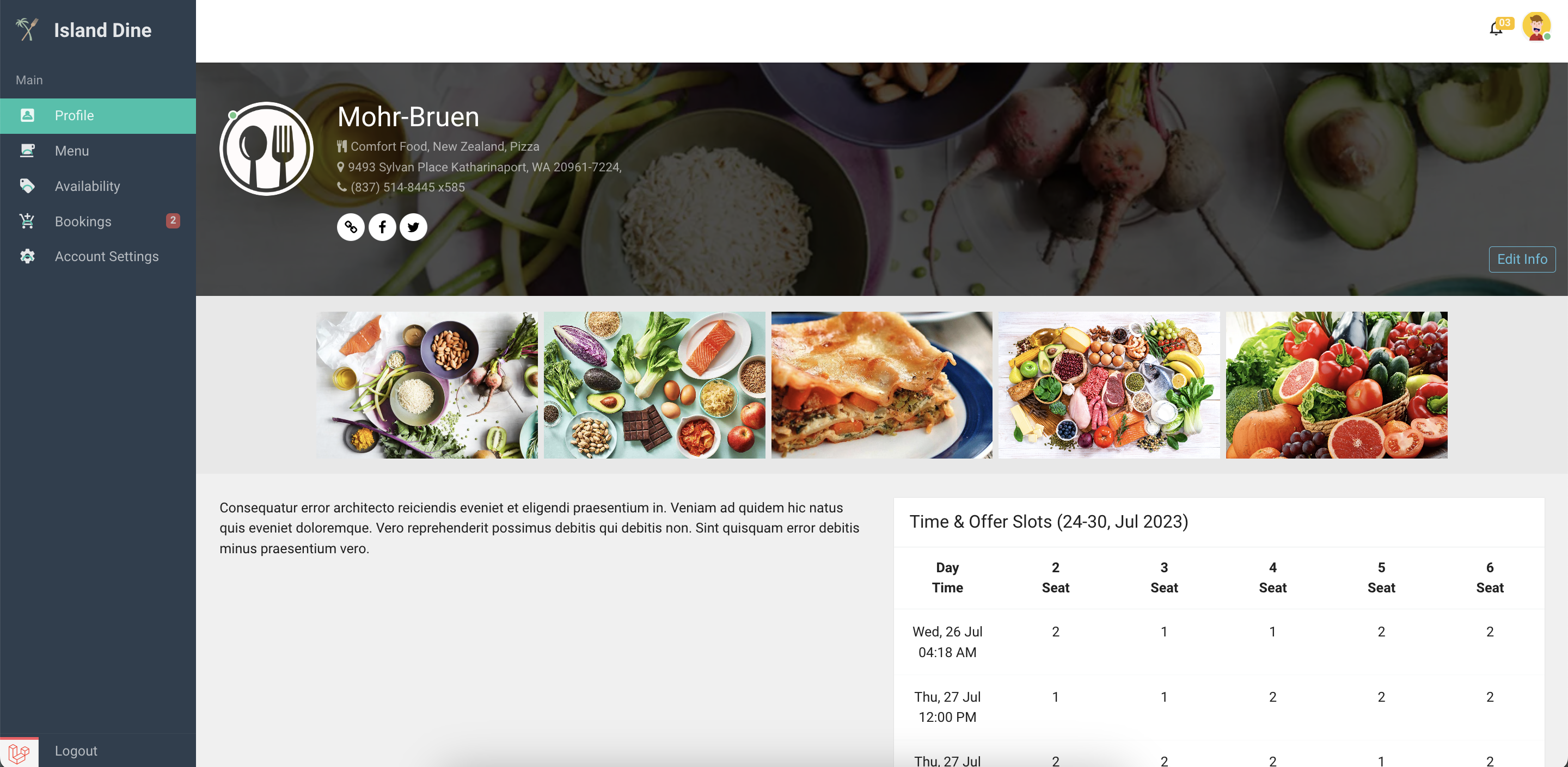 Restaurant profile