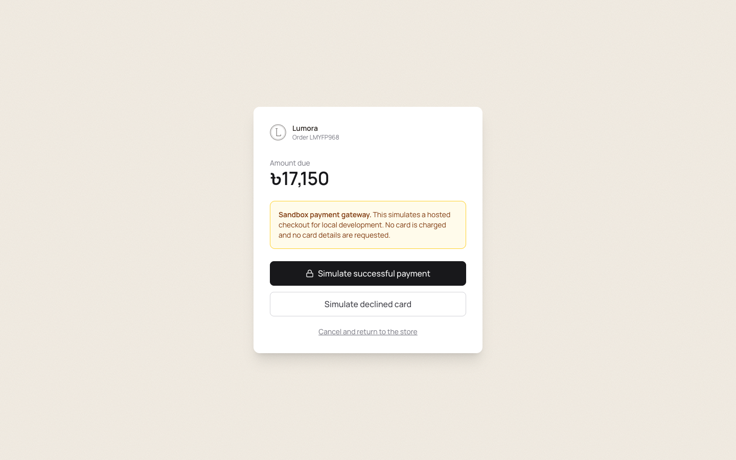 Payment sandbox checkout