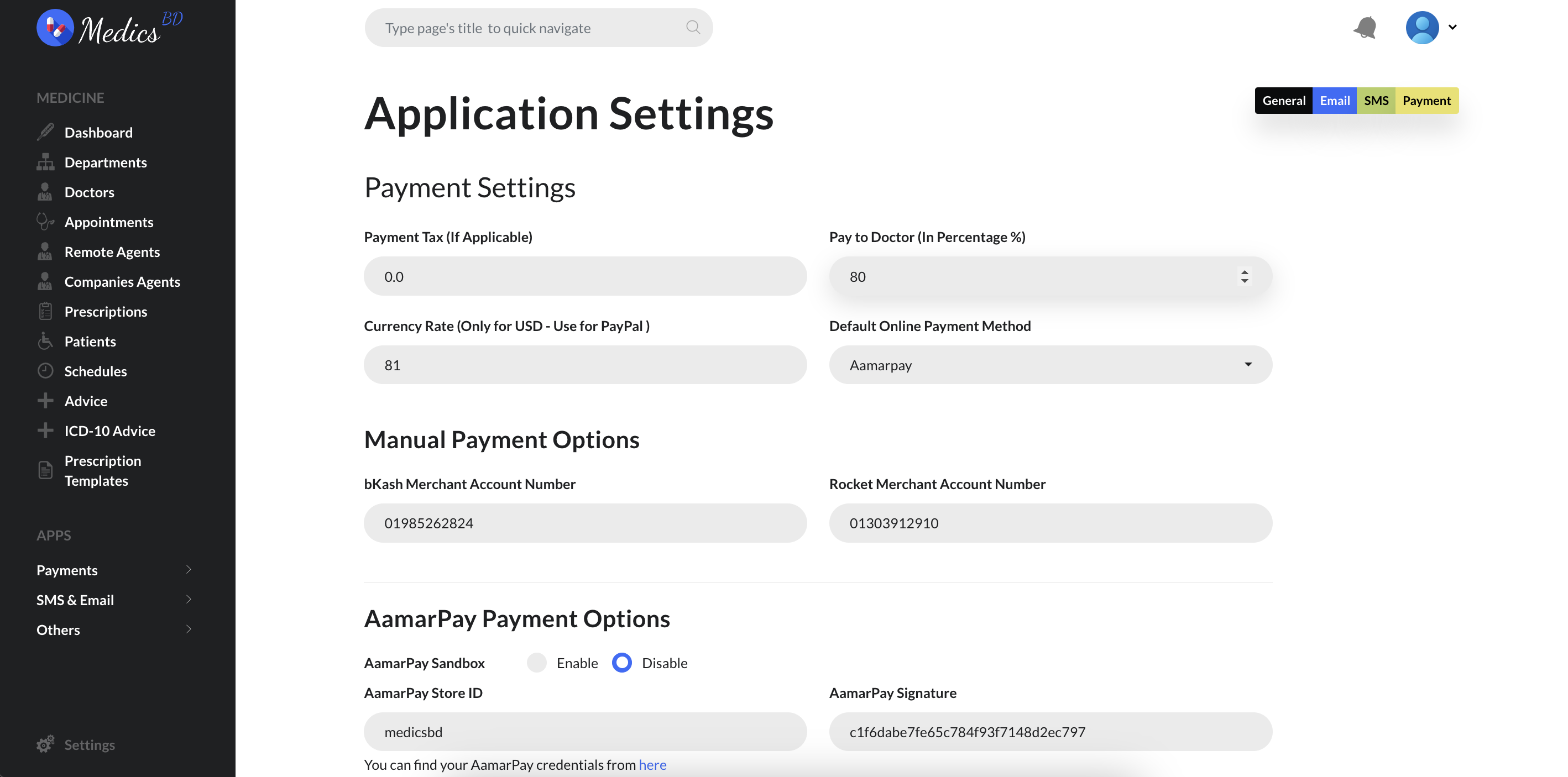 Payment setting