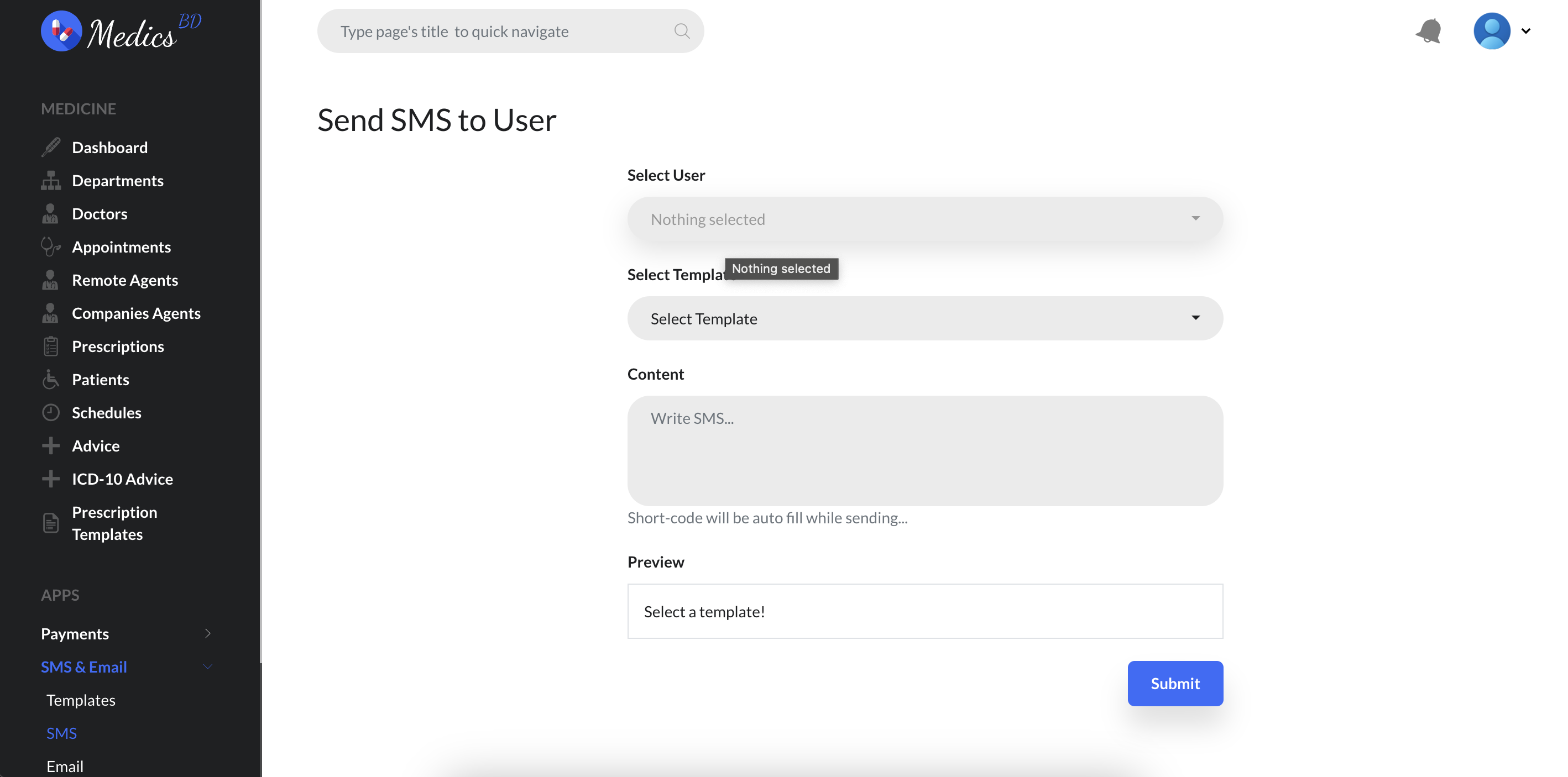 Sms form