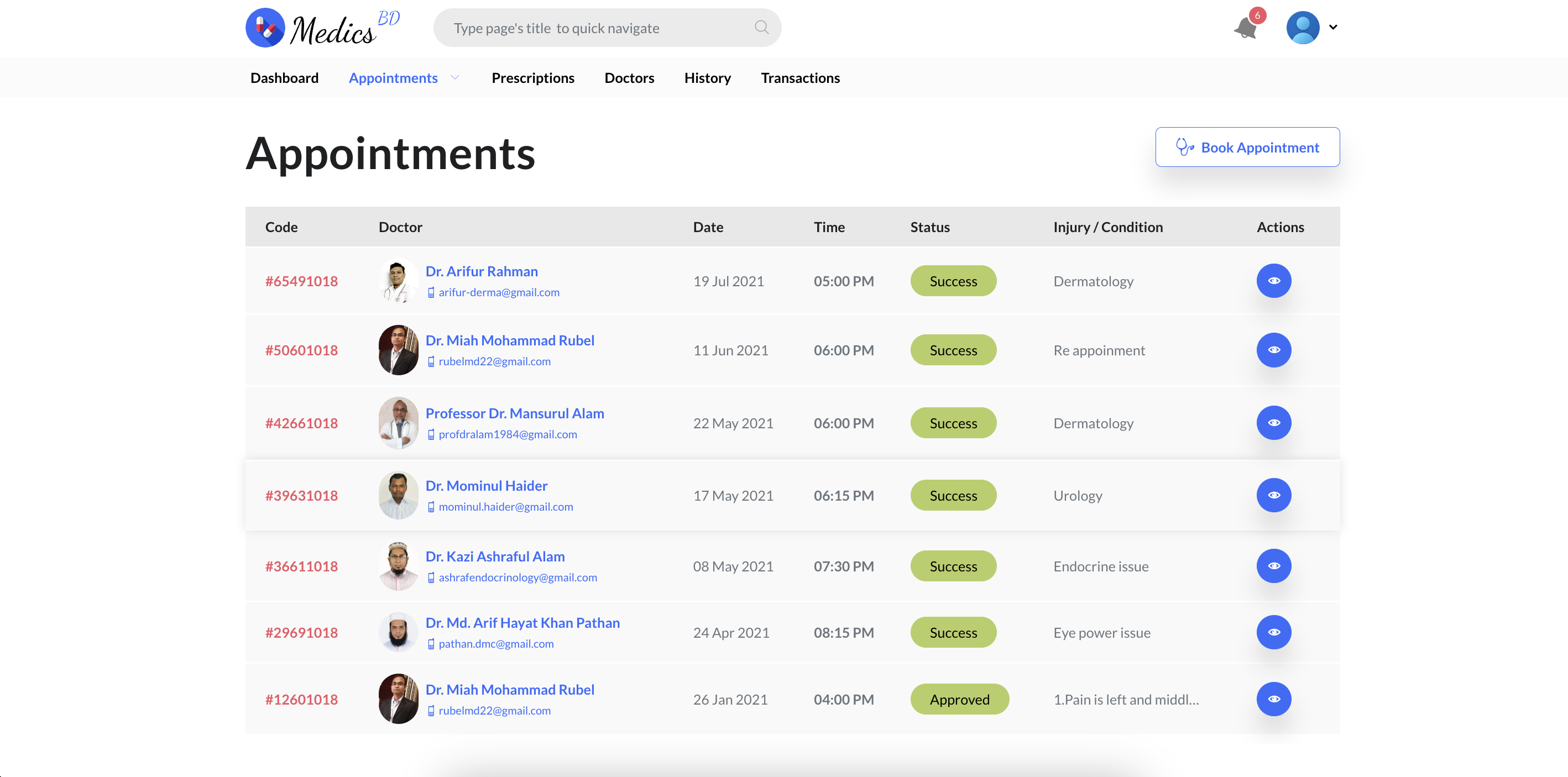 User appointments
