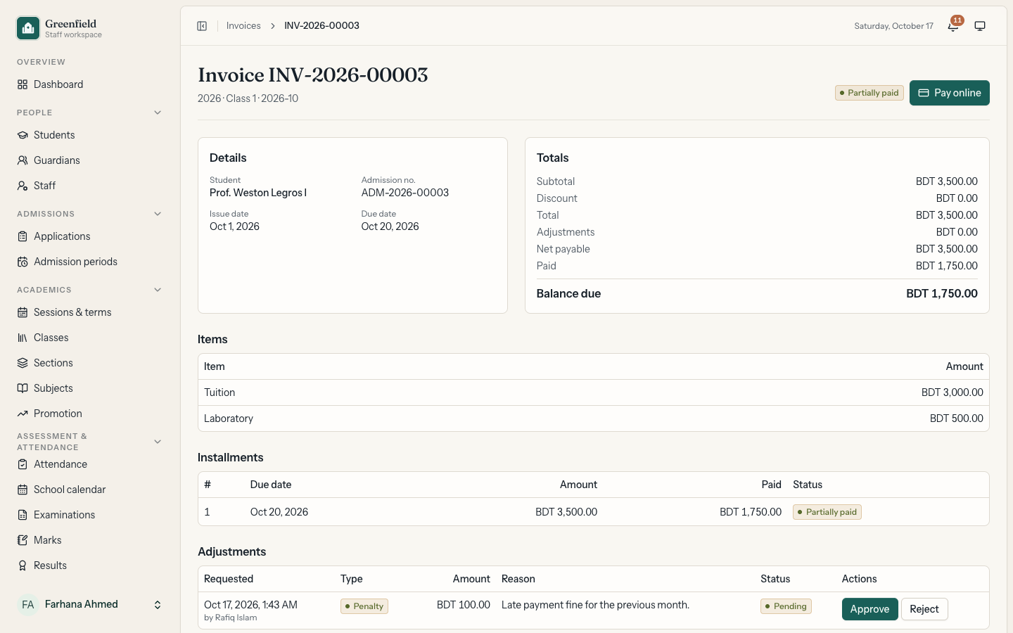Invoice detail