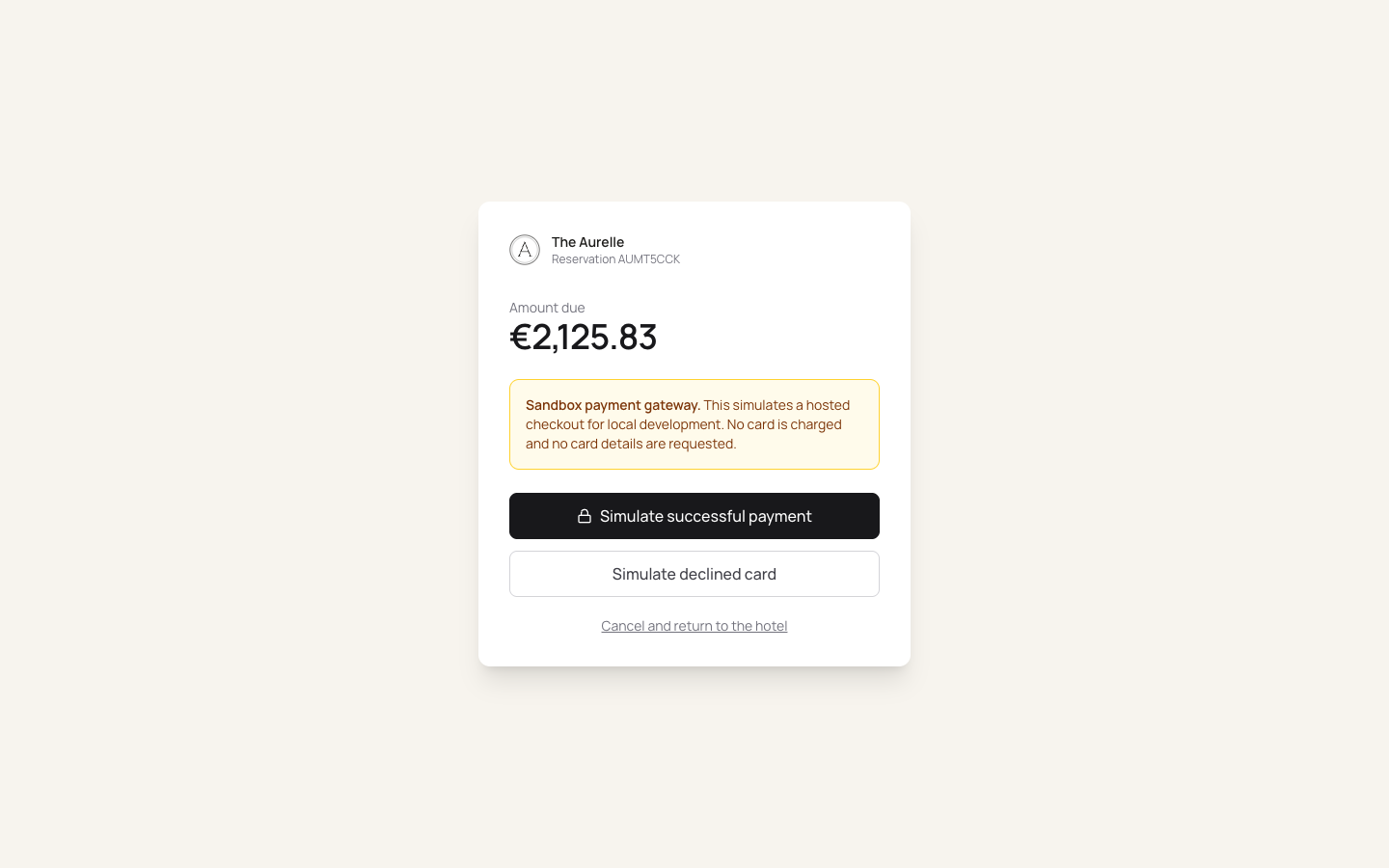Payment sandbox checkout
