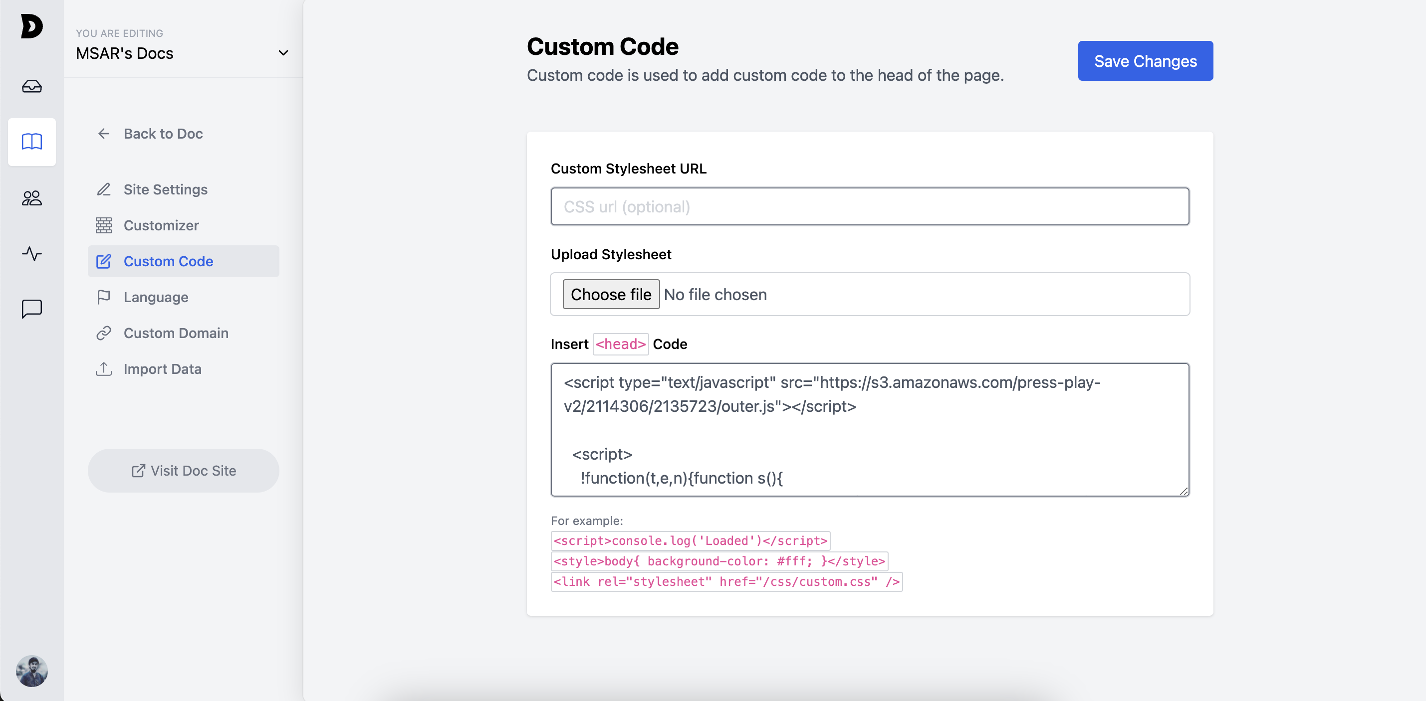 Custom code