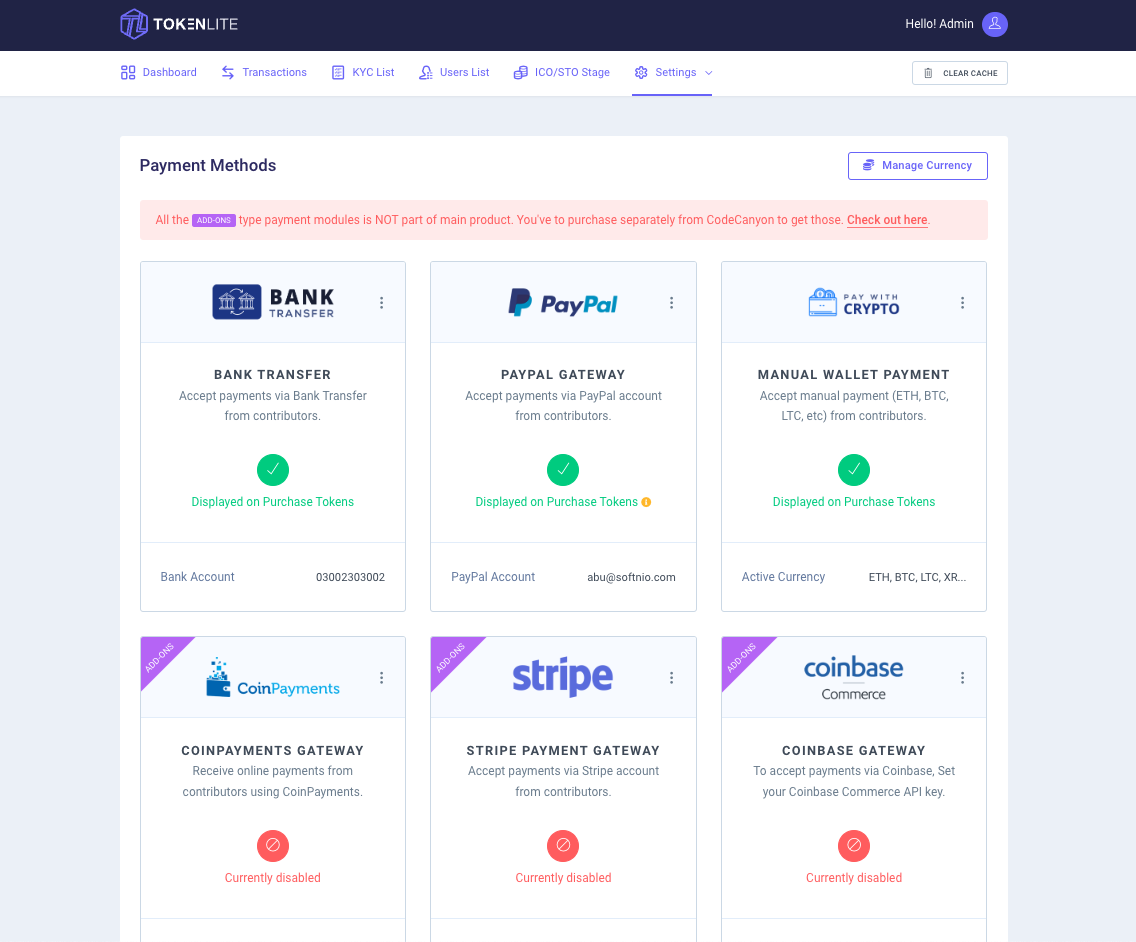 Payment setting