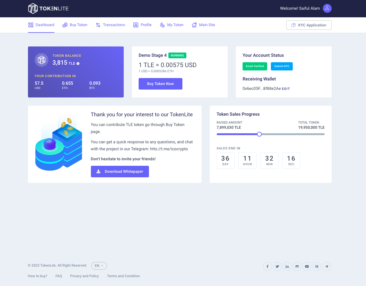 User dashboard